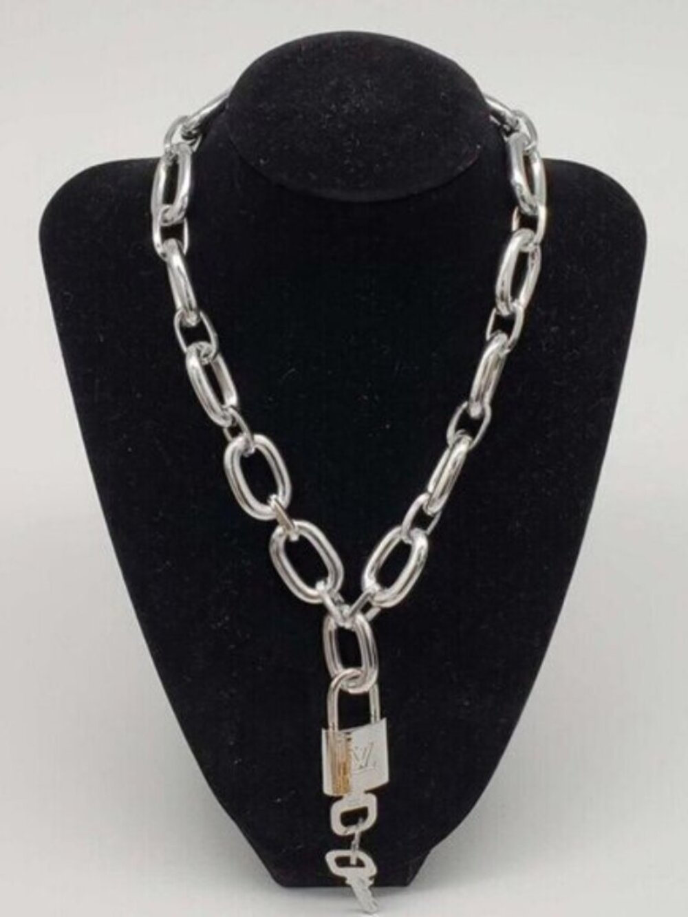 Authentic Louis Vuitton Lock & Key with Unbranded Silver Plated Chain Necklace